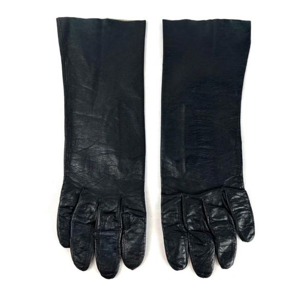 Vintage 1950’s ‘Aris of Paris’ Real Kid Navy Blue Leather Long Gloves - 7 1/2 - Picture 6 of 10